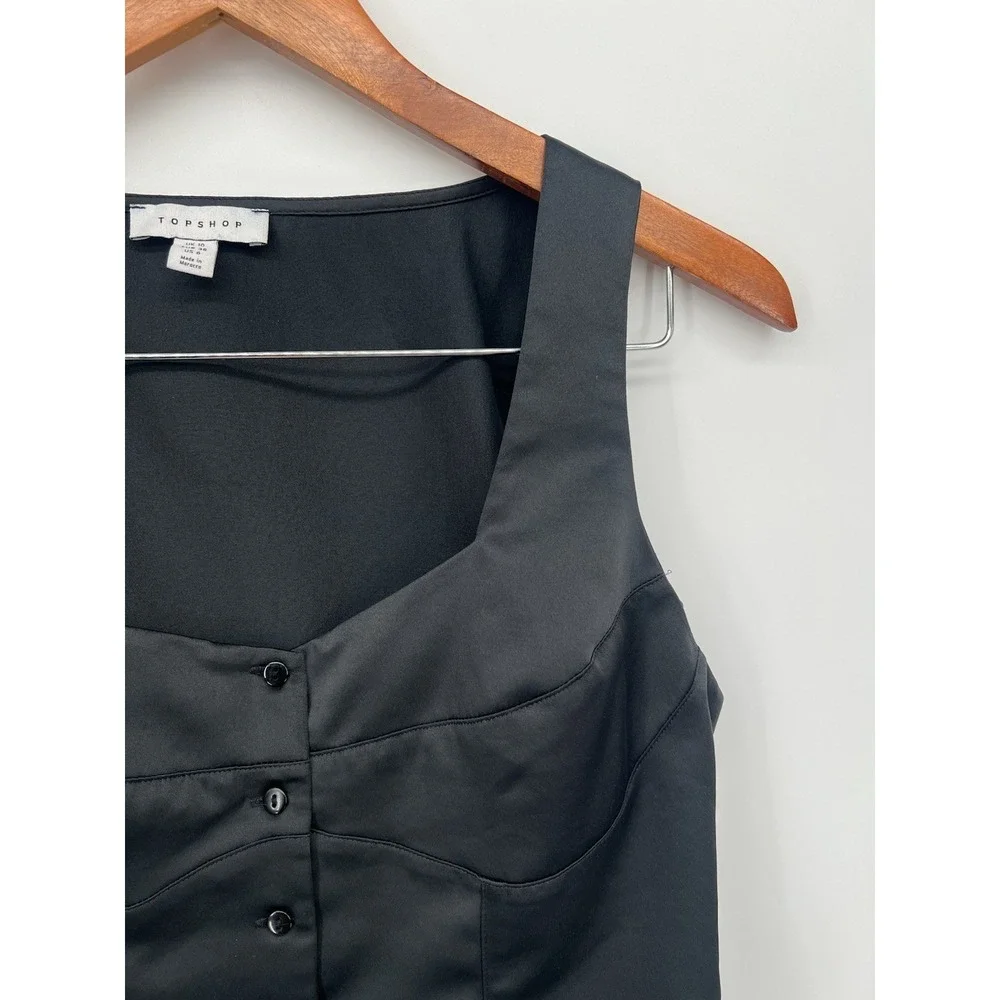 Topshop Black Front‎ Button Corset Tank Size 6
